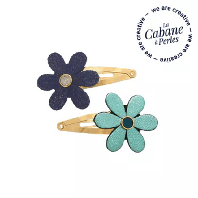Kit barrette cuir rose ou bleu 