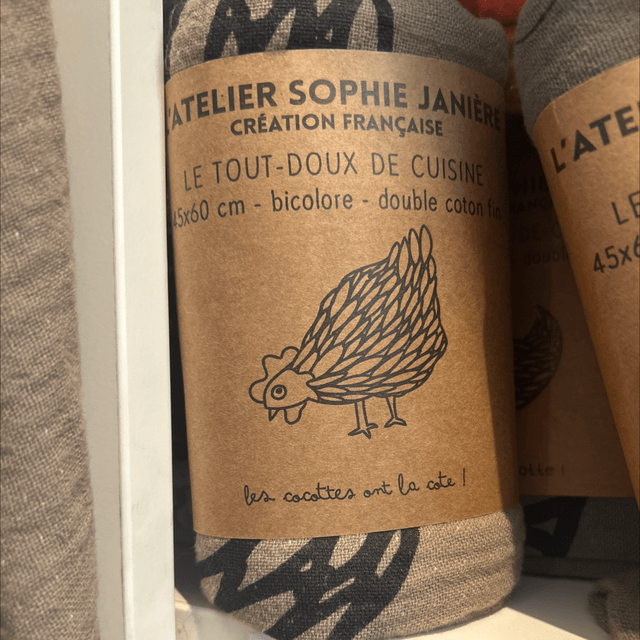 Torchon bicolore tout doux poule 