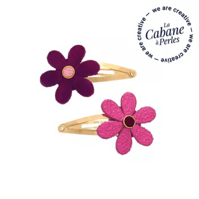 Kit barrette cuir rose ou bleu 