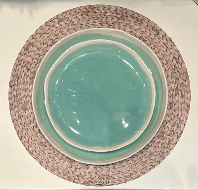 Assiette vert d’eau/jaune
