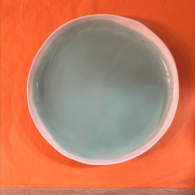 Assiette vert d’eau/jaune
